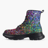 Casual Leather Chunky Boots Crystal Prismatic Mosaic