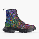 Casual Leather Chunky Boots Crystal Prismatic Mosaic