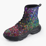 Casual Leather Chunky Boots Crystal Prismatic Mosaic