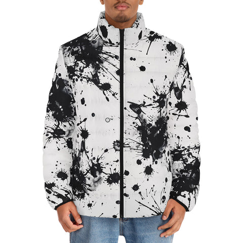 Down-Padded Puffer Jacket Black Ink Splashes And Dots