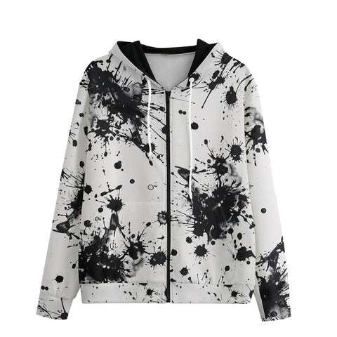 Men's Zip Up Hoodie Black Ink Splashes And Dots