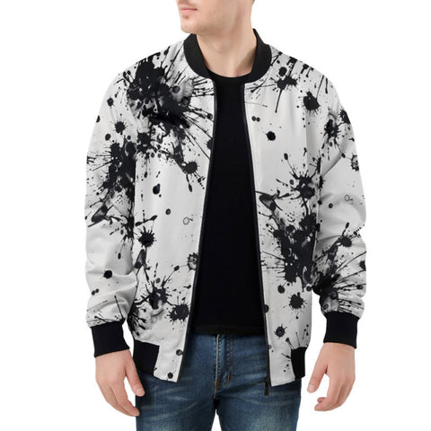 Bomber Jacket Black Ink Splashes And Dots