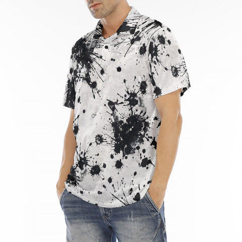 Men's Polo Shirt Black Ink Splashes And Dots