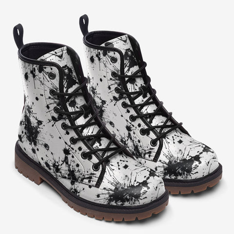 Leather Boots Black Ink Splashes And Dots