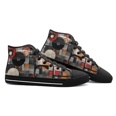 High-Top Canvas Shoes Circles and Squares Industrial Artwork