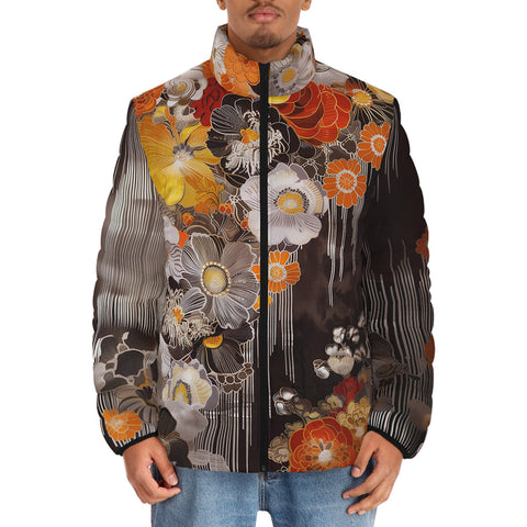 Down-Padded Puffer Jacket Colorful Floral Patterns