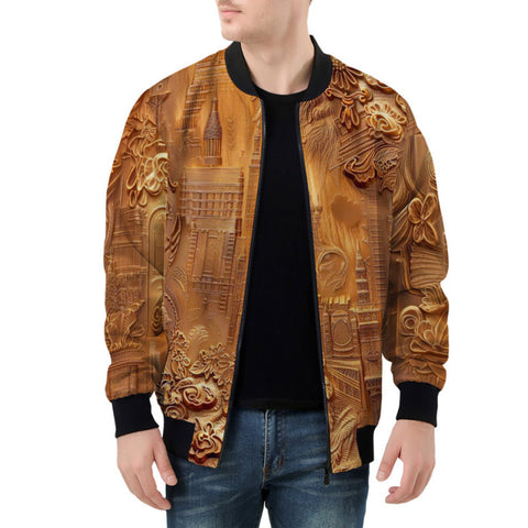 Bomber Jacket Gold Embossed Cityscape Art