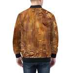 Bomber Jacket Gold Embossed Cityscape Art