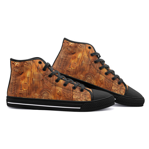 High-Top Canvas Shoes Gold Embossed Cityscape Art