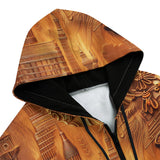 Men's Zip Up Hoodie Gold Embossed Cityscape Art