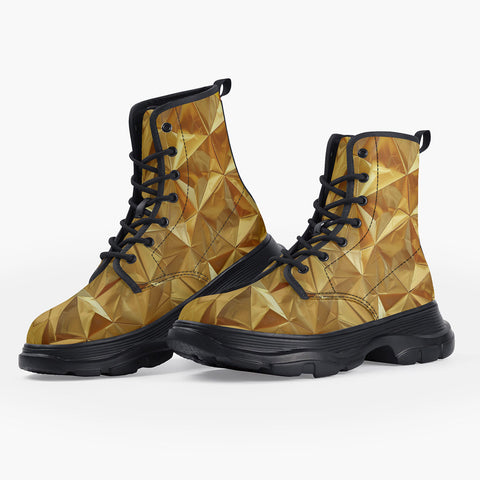 Casual Leather Chunky Boots Golden Polygons