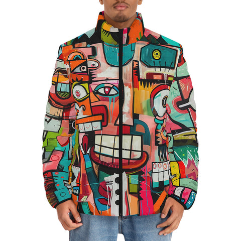 Down-Padded Puffer Jacket Abstract Painting