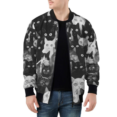 Bomber Jacket Black and White Cats Art