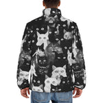 Down-Padded Puffer Jacket Black and White Cats Art