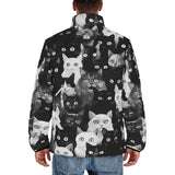 Down-Padded Puffer Jacket Black and White Cats Art