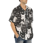 Hawaiian Shirt Black and White Cats Art