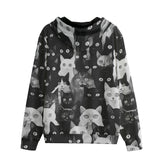 Men's Zip Up Hoodie Black and White Cats Art