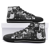 High-Top Canvas Shoes Black and White Cats Art