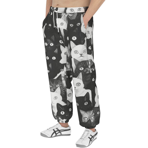 Men's Sweatpants Black and White Cats Art