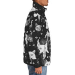 Down-Padded Puffer Jacket Black and White Cats Art