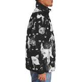 Down-Padded Puffer Jacket Black and White Cats Art