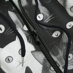 Men's Zip Up Hoodie Black and White Cats Art