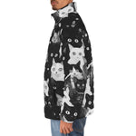 Down-Padded Puffer Jacket Black and White Cats Art