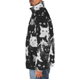 Down-Padded Puffer Jacket Black and White Cats Art