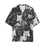 Hawaiian Shirt Black and White Cats Art