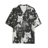 Hawaiian Shirt Black and White Cats Art