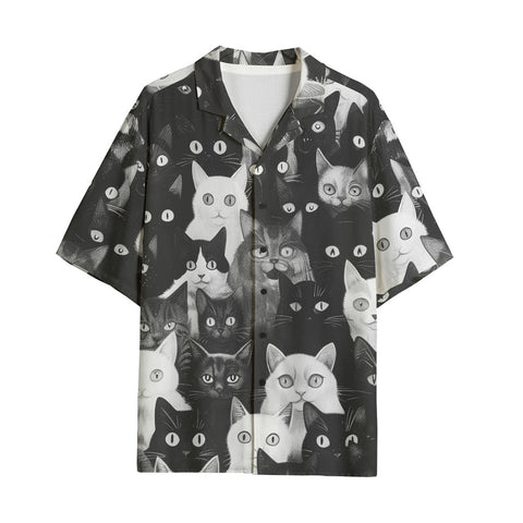 Hawaiian Shirt Black and White Cats Art