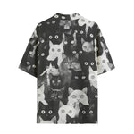 Hawaiian Shirt Black and White Cats Art