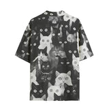 Hawaiian Shirt Black and White Cats Art