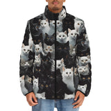 Down-Padded Puffer Jacket Black and White Cats Art