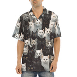 Hawaiian Shirt Black and White Cats Art