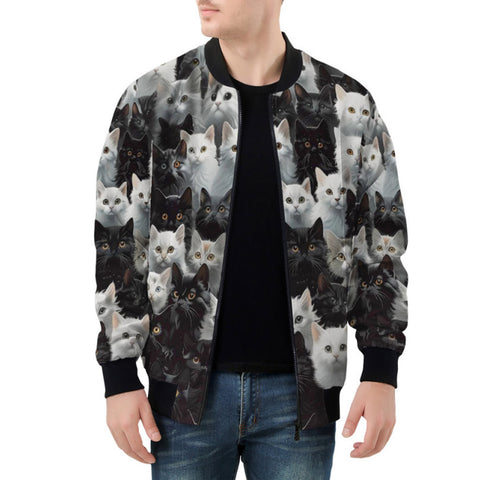 Bomber Jacket Black and White Cats Art