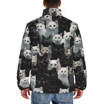 Down-Padded Puffer Jacket Black and White Cats Art