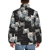 Down-Padded Puffer Jacket Black and White Cats Art