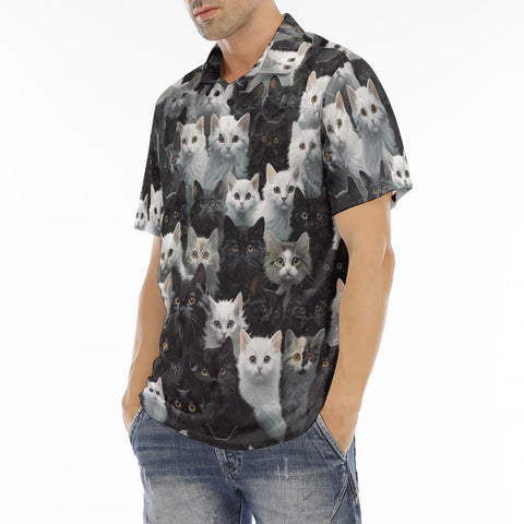 Men's Polo Shirt Black and White Cats Art
