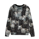 Men's Zip Up Hoodie Black and White Cats Art