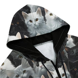 Men's Zip Up Hoodie Black and White Cats Art