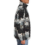 Down-Padded Puffer Jacket Black and White Cats Art