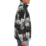 Down-Padded Puffer Jacket Black and White Cats Art