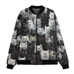 Bomber Jacket Black and White Cats Art