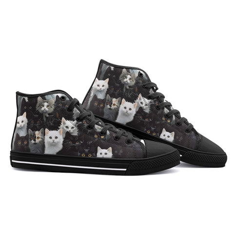 High-Top Canvas Shoes Black and White Cats Art