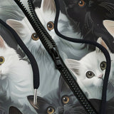 Men's Zip Up Hoodie Black and White Cats Art