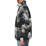Down-Padded Puffer Jacket Black and White Cats Art