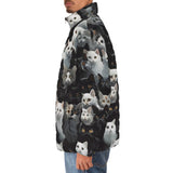 Down-Padded Puffer Jacket Black and White Cats Art