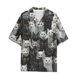 Hawaiian Shirt Black and White Cats Art
