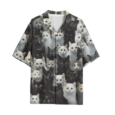 Hawaiian Shirt Black and White Cats Art